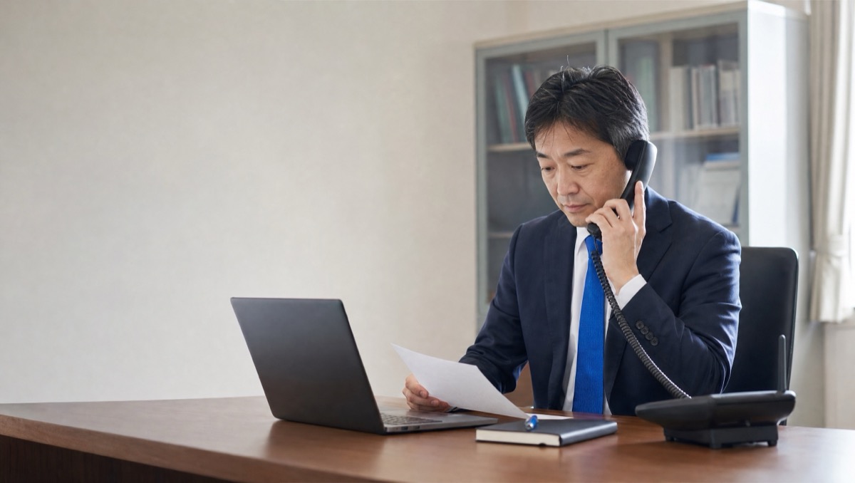 デスクで直接連絡を取りながら医師採用を進める病院の採用担当者のイメージ