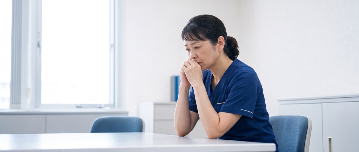 離職理由の集計資料を確認する看護部長らしき人物のイメージ